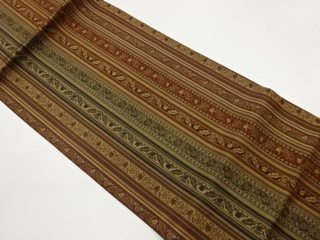 Nagoya obi woven with stripes and flower-leaf pattern